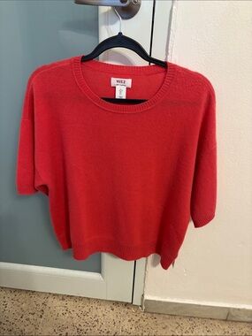Wilt Coral Crewneck Cashmere Short Sleeve Sweater